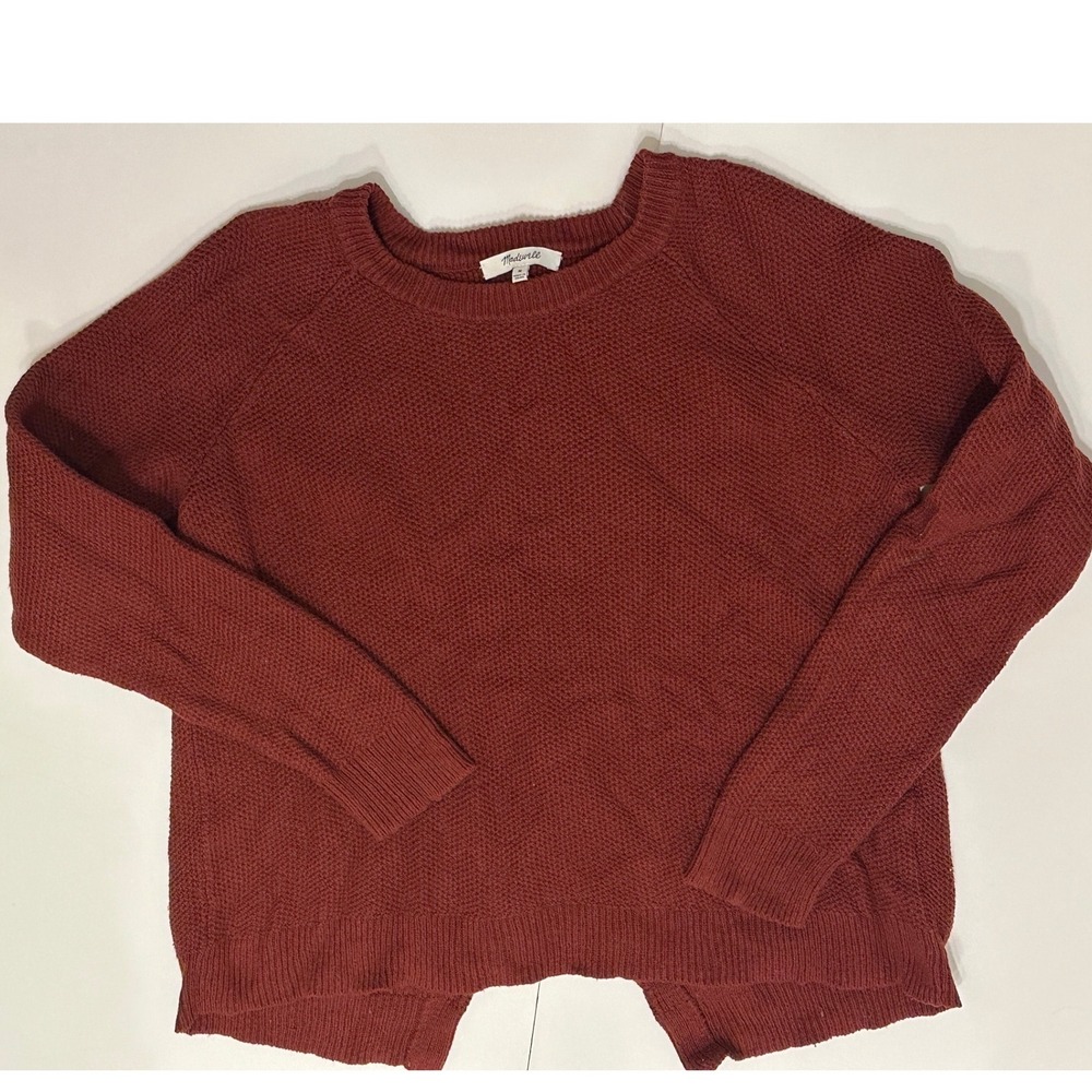 Madewell Women's Maroon Knit Slit Back Pullover Scoop Neck Sweater